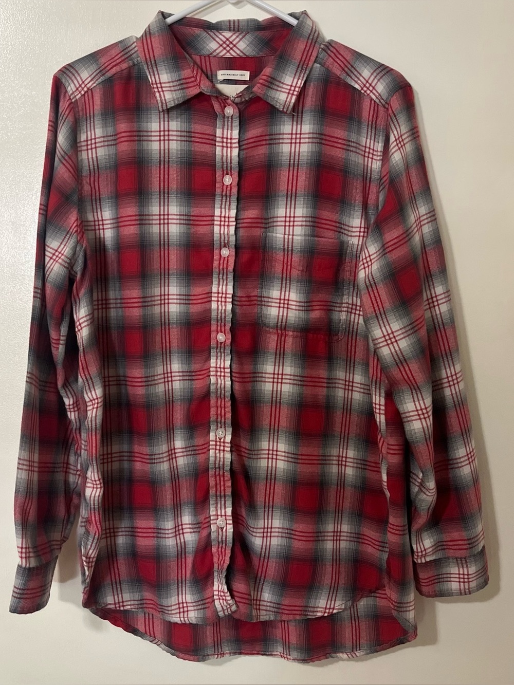Women’s American Eagle Outfitters Red and Gray Plaid Button-Down Shirt